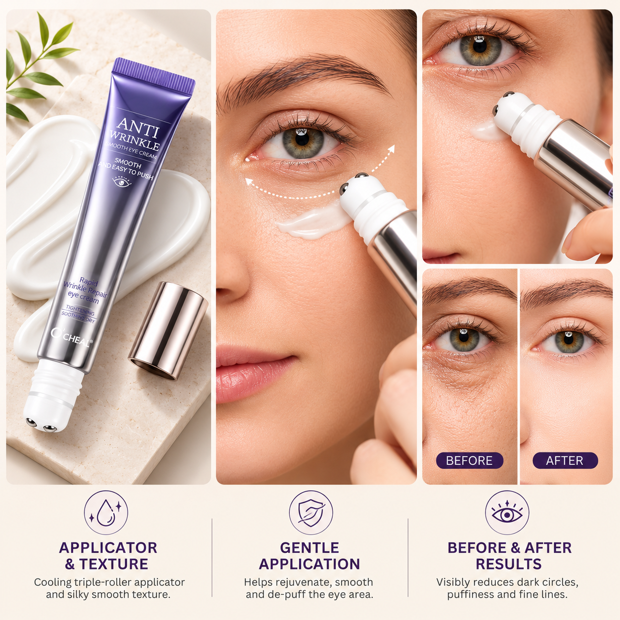 Korean Anti-Aging Eye Cream Roller – Hyaluronic Acid for Wrinkles, Dark Circles & Puffiness