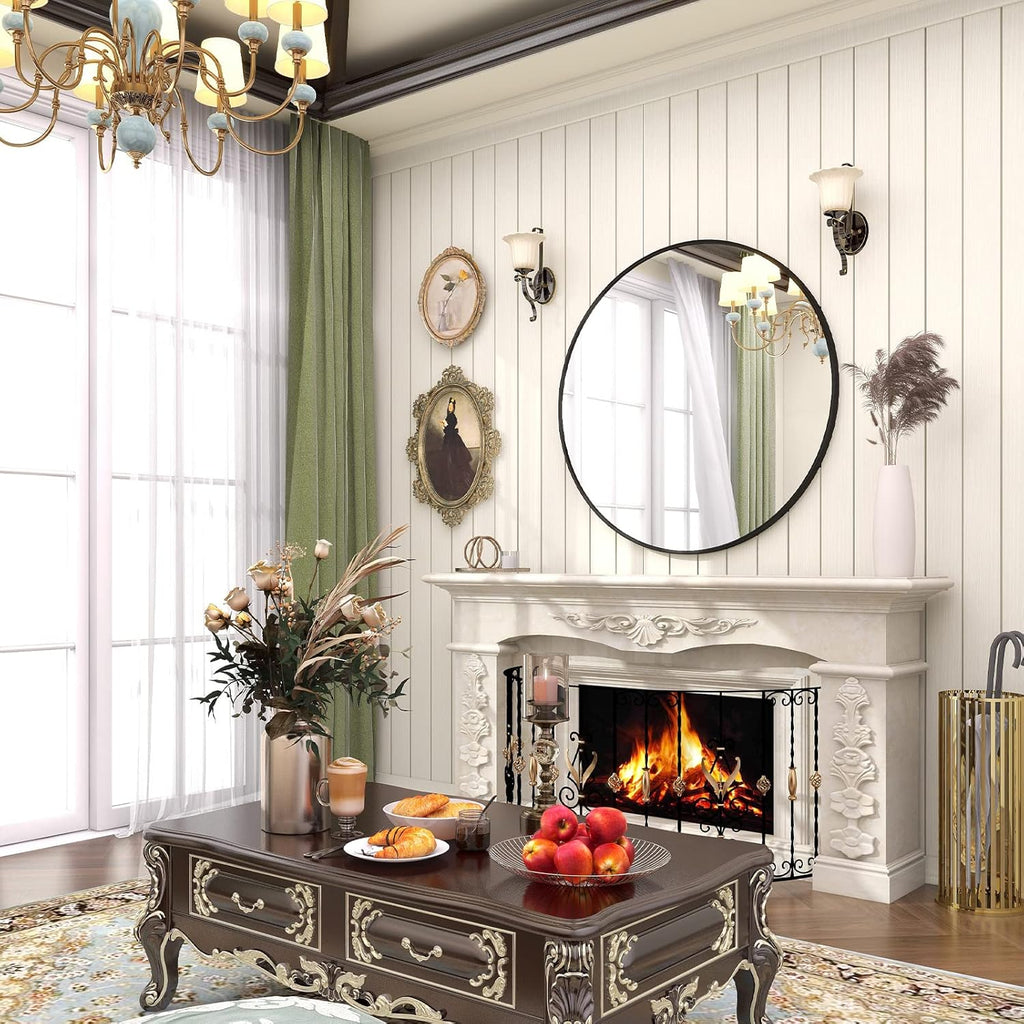 ✨ 30" Modern Round Wall Mirror – Elegant Black Metal Frame for Any Room
