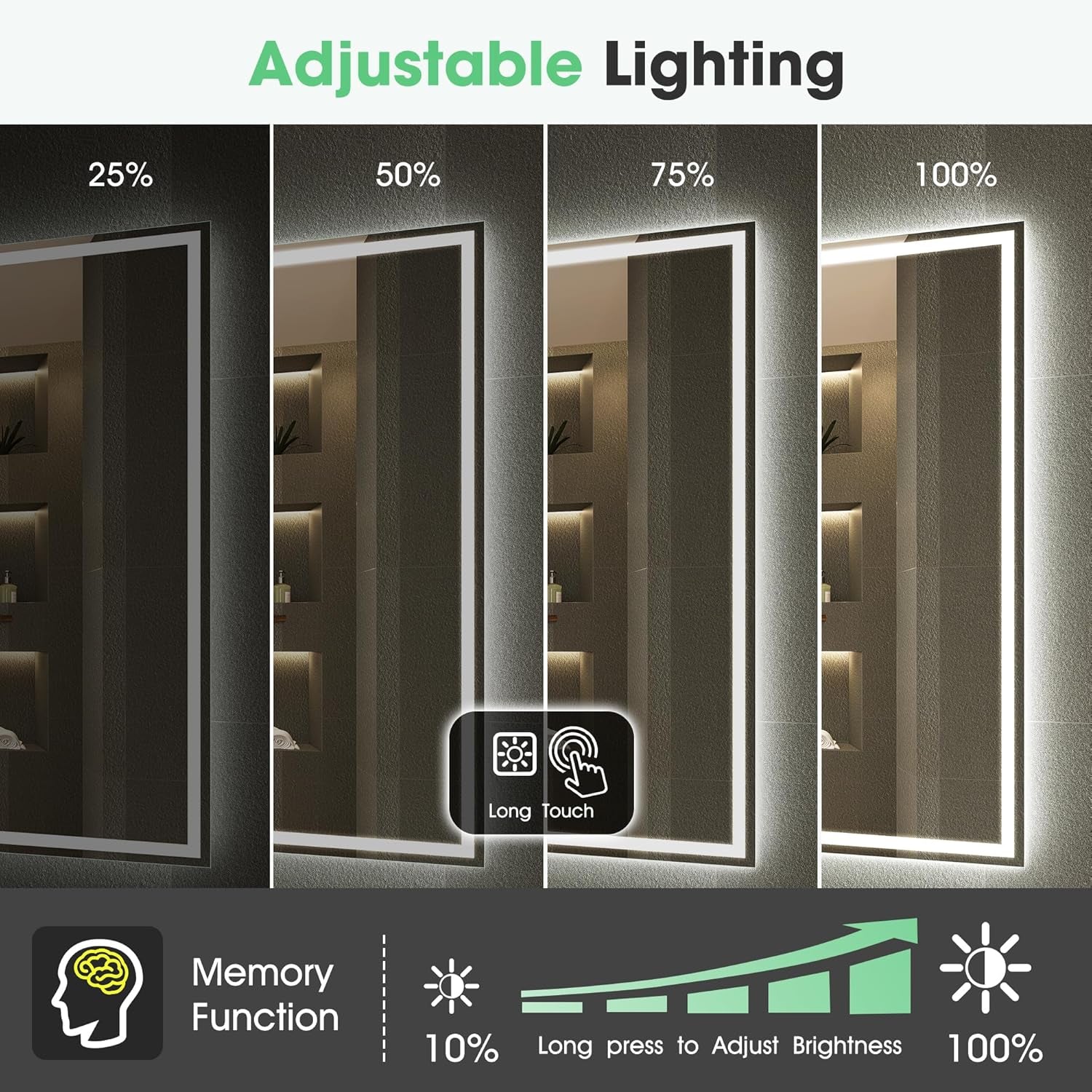 ✨ Luxury Smart LED Bathroom Mirror – Bluetooth Speaker, Anti-Fog & Adjustable Lighting