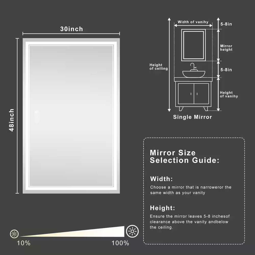 Premium 30" x 48" LED Bathroom Mirror – Anti-Fog, Frameless & Modern Design