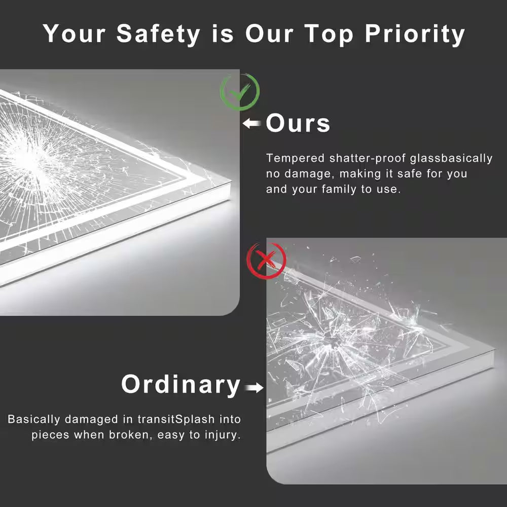 Premium 30" x 48" LED Bathroom Mirror – Anti-Fog, Frameless & Modern Design