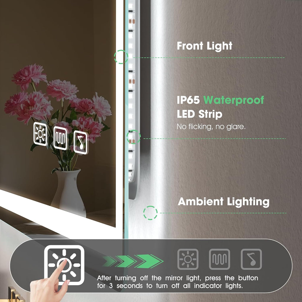 ✨ Luxury Smart LED Bathroom Mirror – Bluetooth Speaker, Anti-Fog & Adjustable Lighting