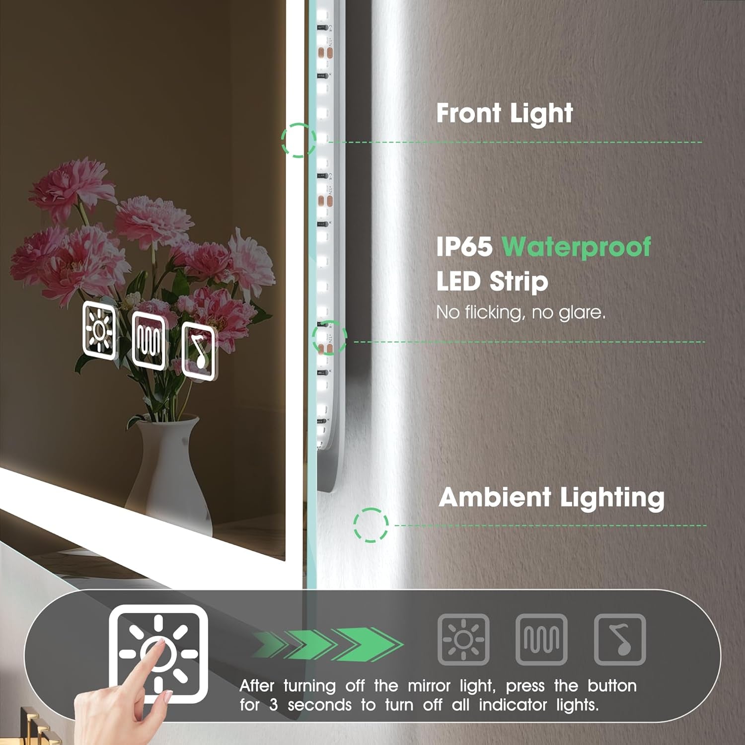 ✨ Luxury Smart LED Bathroom Mirror – Bluetooth Speaker, Anti-Fog & Adjustable Lighting