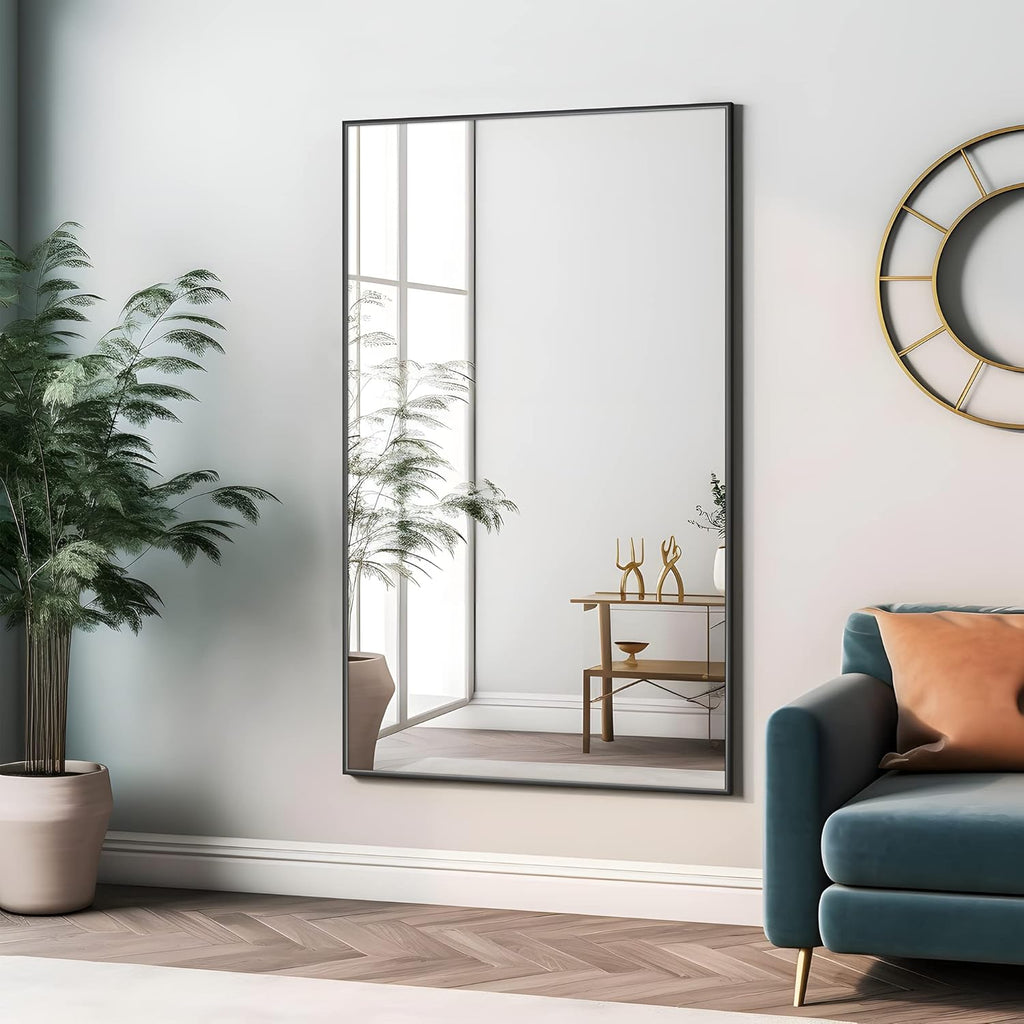✨ Large Full Length Mirror – Modern Black Frame Floor & Wall Mirror (52" x 32")