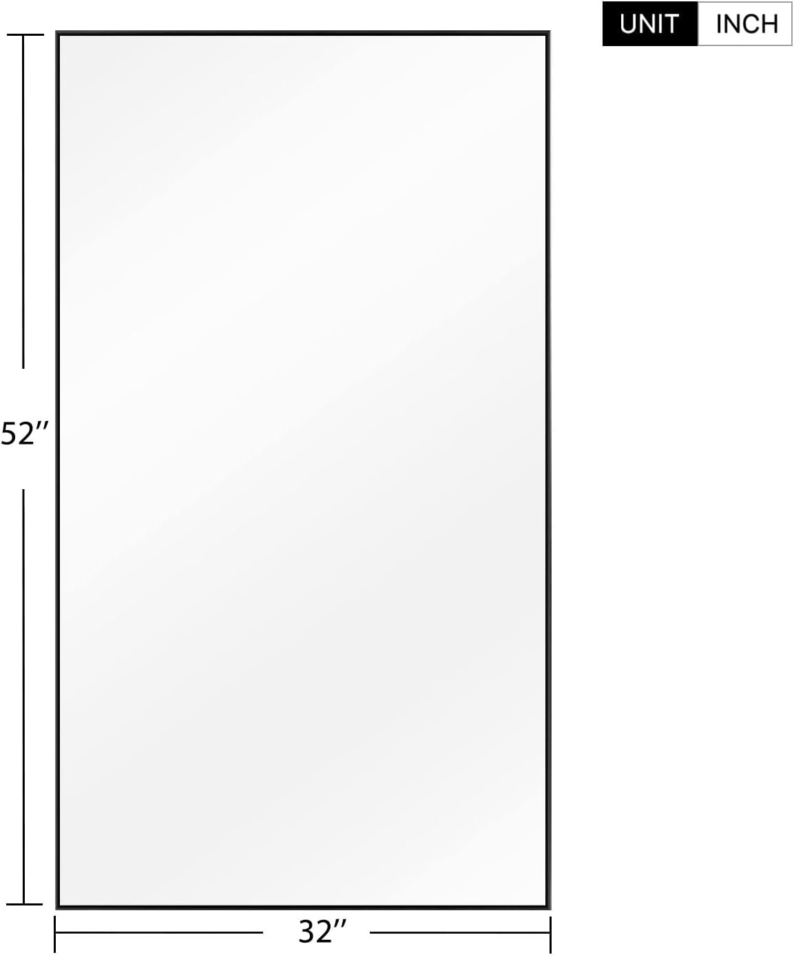 ✨ Large Full Length Mirror – Modern Black Frame Floor & Wall Mirror (52" x 32")
