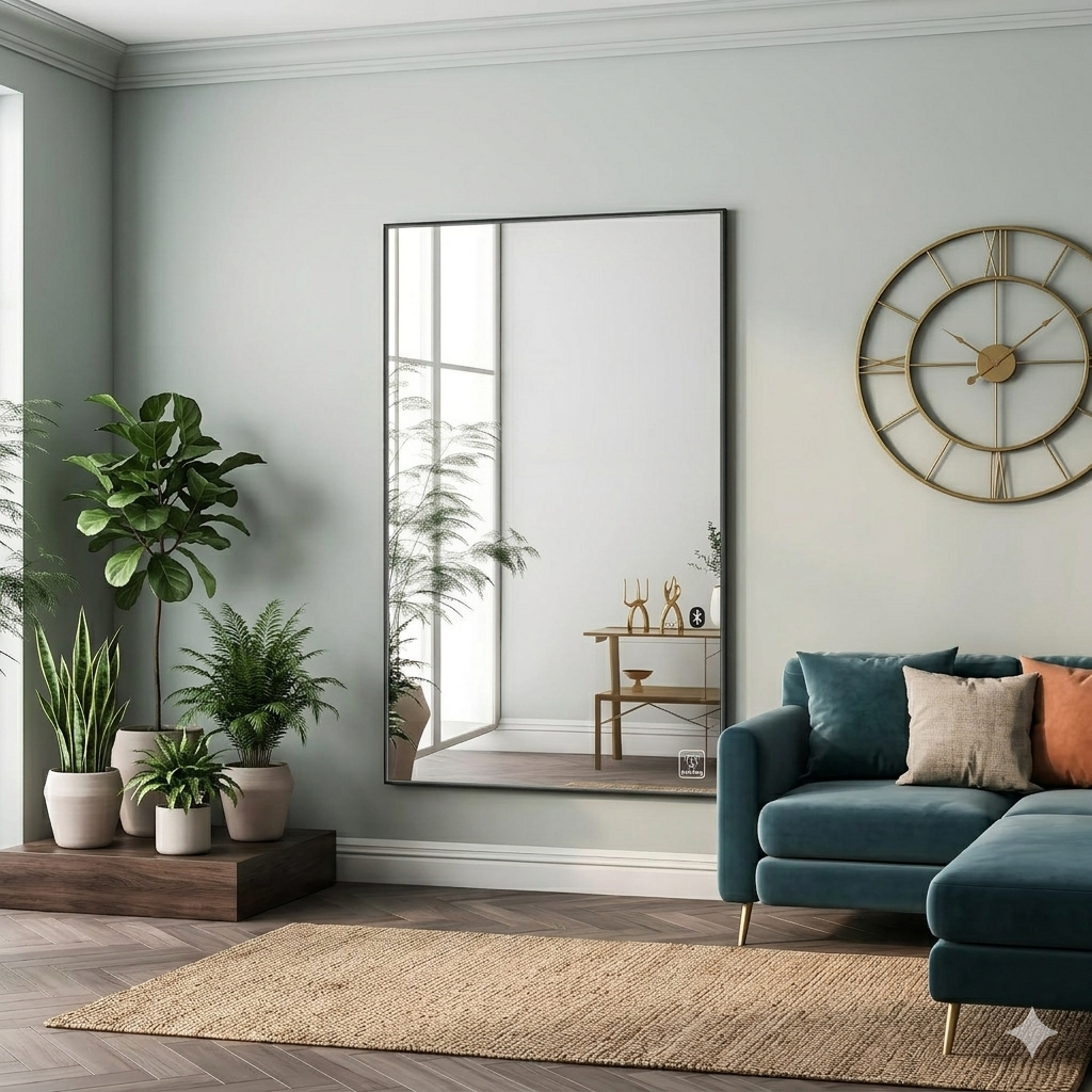 ✨ Large Full Length Mirror – Modern Black Frame Floor & Wall Mirror (52" x 32")