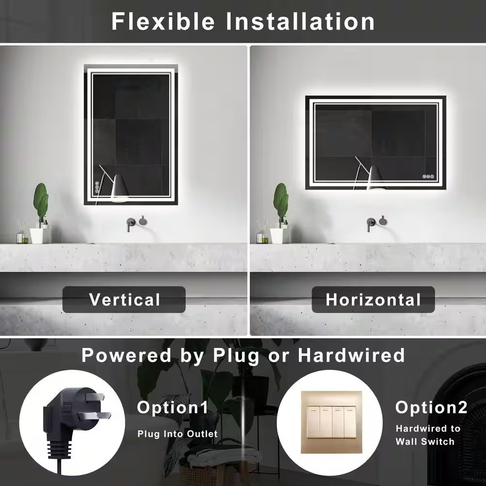 Premium 30" x 48" LED Bathroom Mirror – Anti-Fog, Frameless & Modern Design