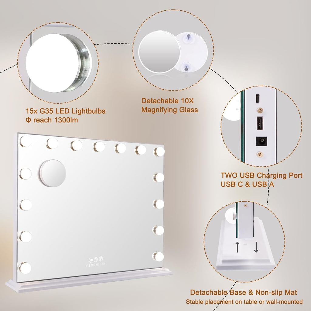 Hollywood Vanity Mirror with Lights – Professional Makeup Mirror with USB & Type-C Charging