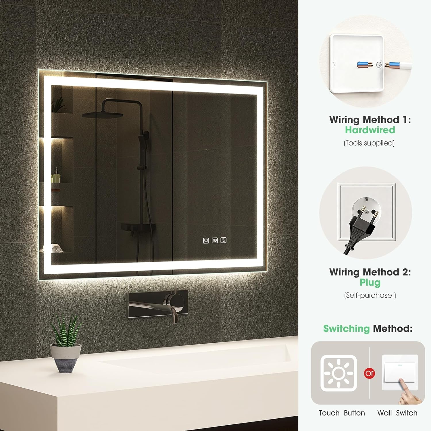 ✨ Luxury Smart LED Bathroom Mirror – Bluetooth Speaker, Anti-Fog & Adjustable Lighting