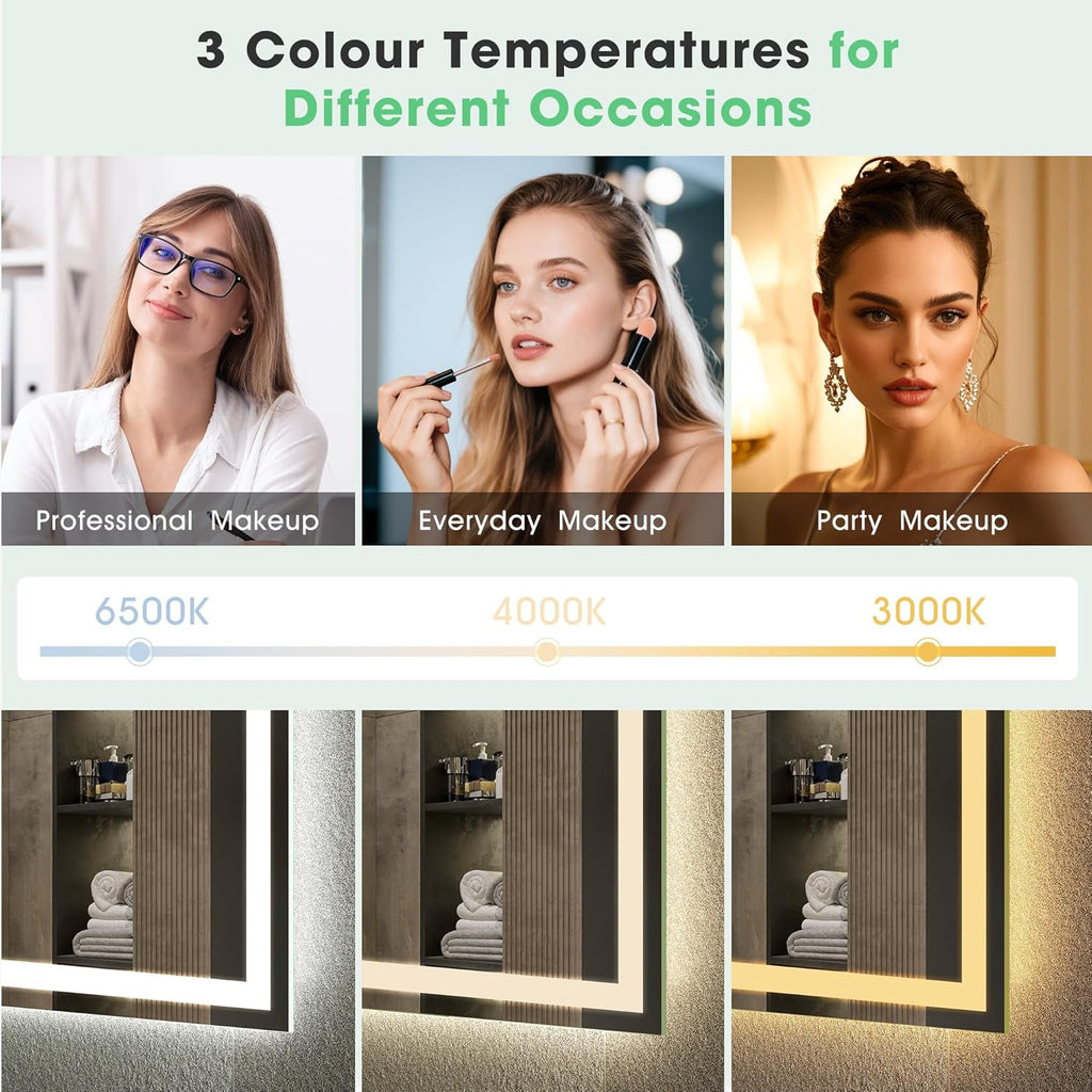 ✨ Luxury Smart LED Bathroom Mirror – Bluetooth Speaker, Anti-Fog & Adjustable Lighting