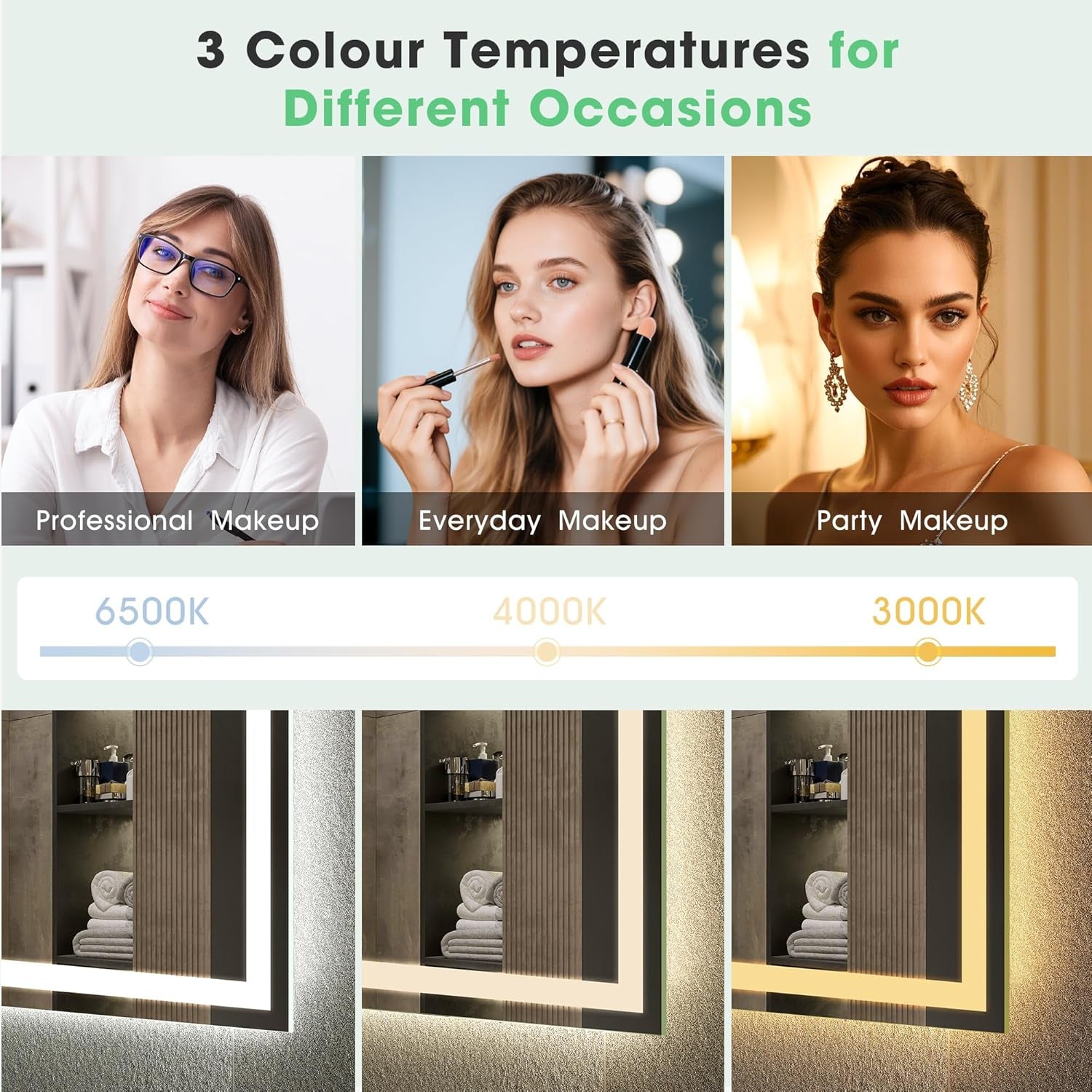 ✨ Luxury Smart LED Bathroom Mirror – Bluetooth Speaker, Anti-Fog & Adjustable Lighting