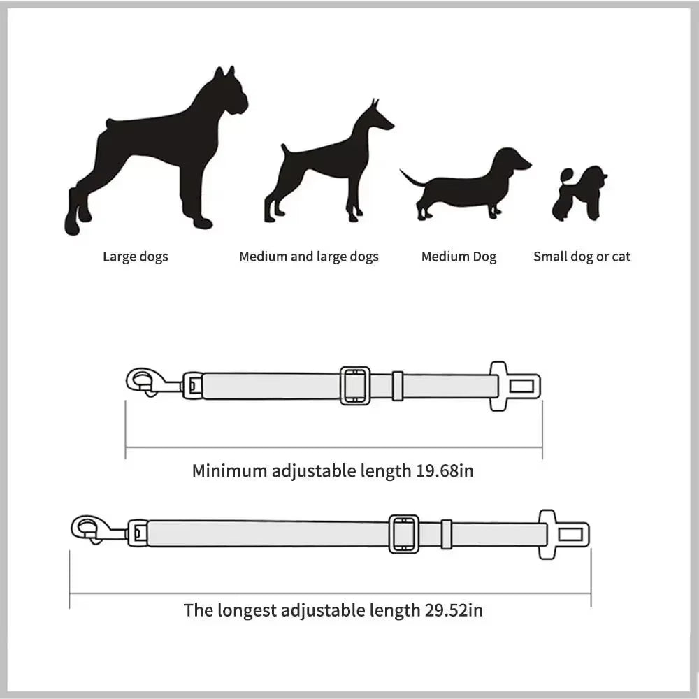 Adjustable Pet Car Seat Belt and Harness for Dogs and Cats - Safety Clip and Traction Lead Accessories