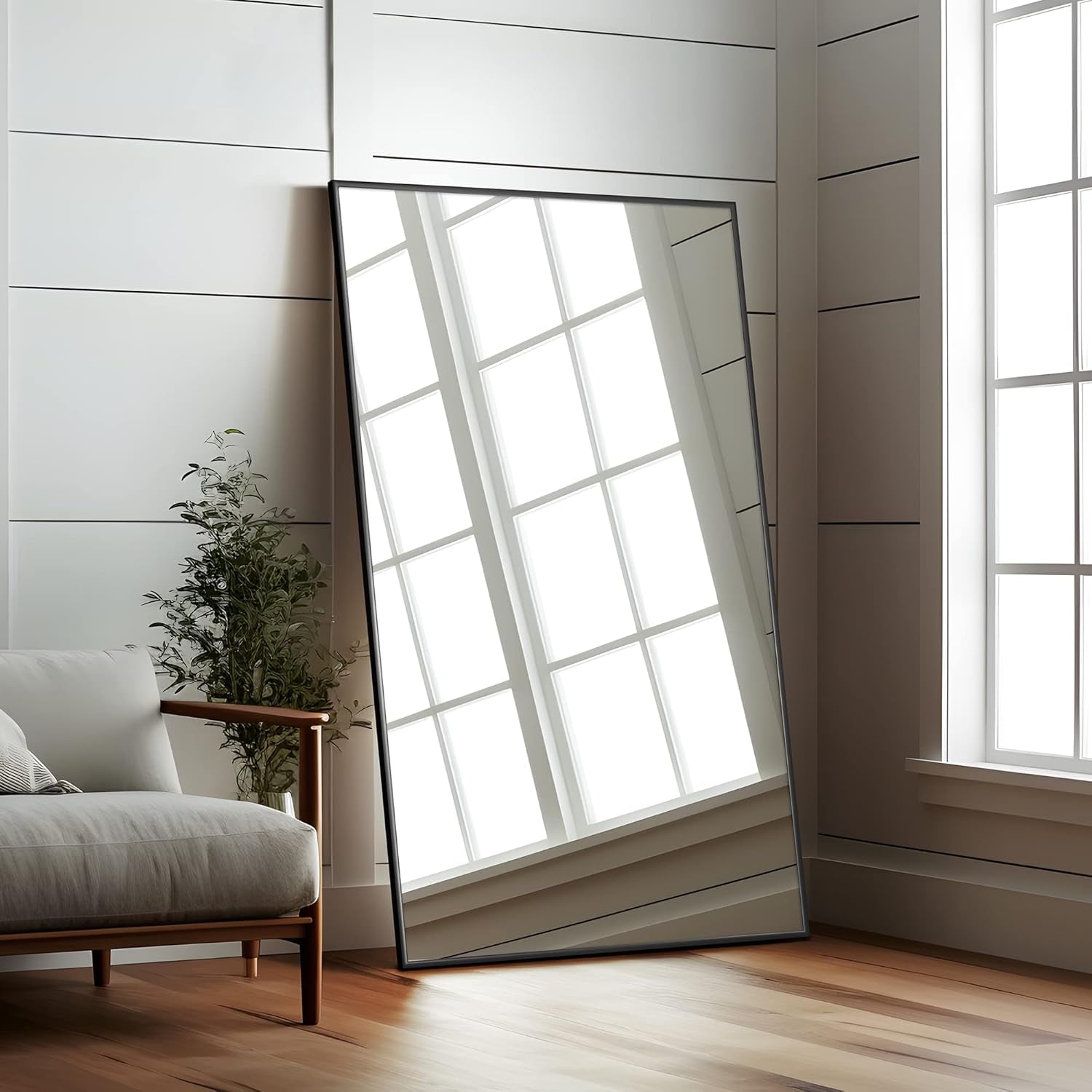 ✨ Large Full Length Mirror – Modern Black Frame Floor & Wall Mirror (52" x 32")