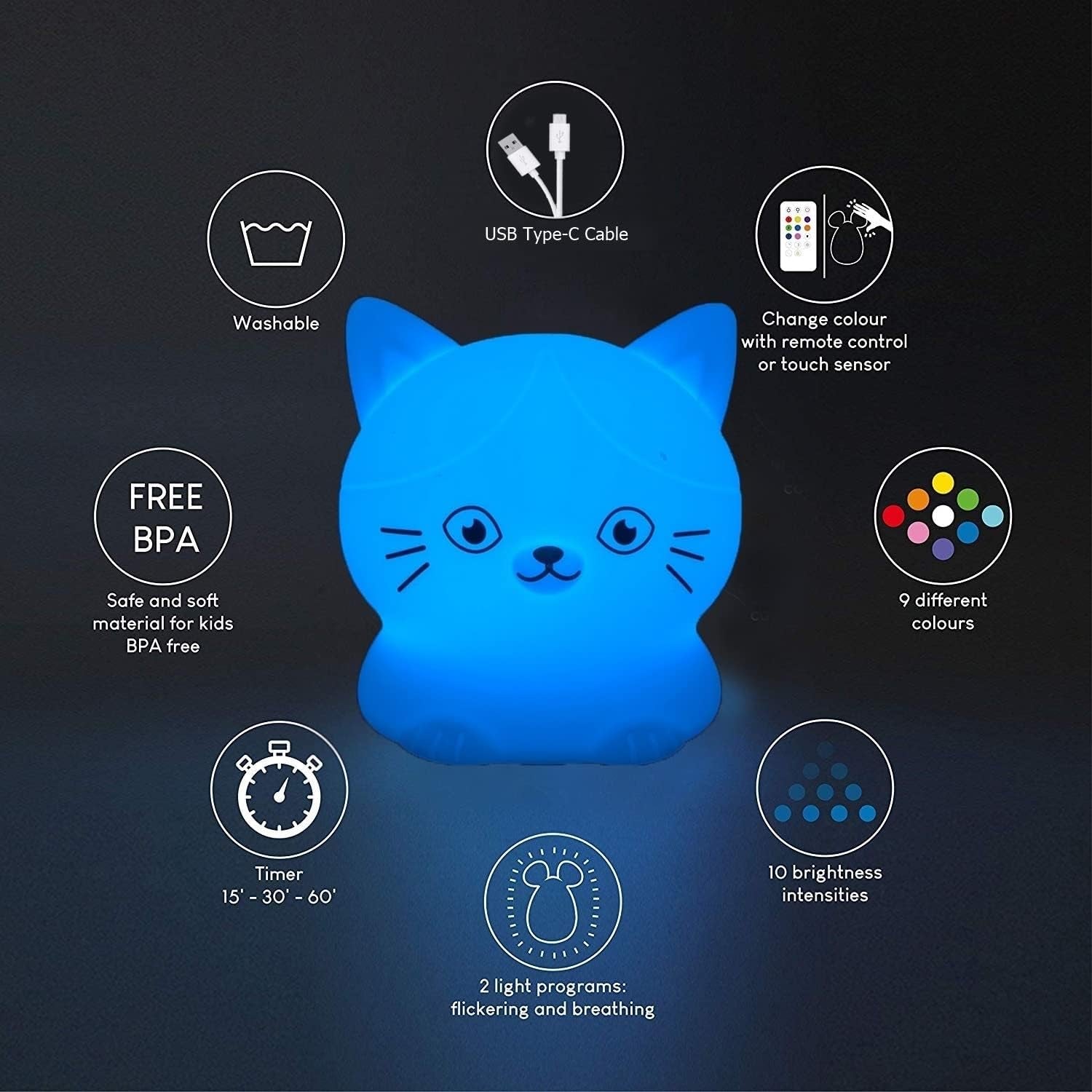GlowTab™ Cat | Multi-Color Aesthetic Bedside Lamp