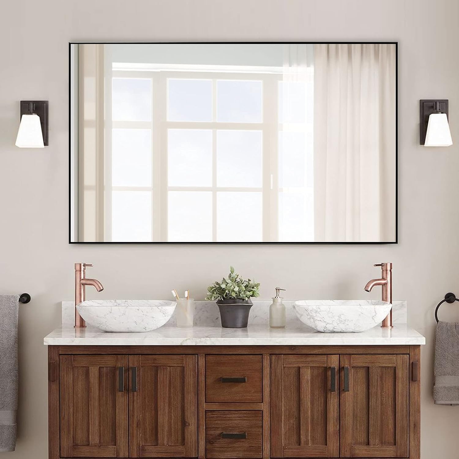 ✨ Large Full Length Mirror – Modern Black Frame Floor & Wall Mirror (52" x 32")