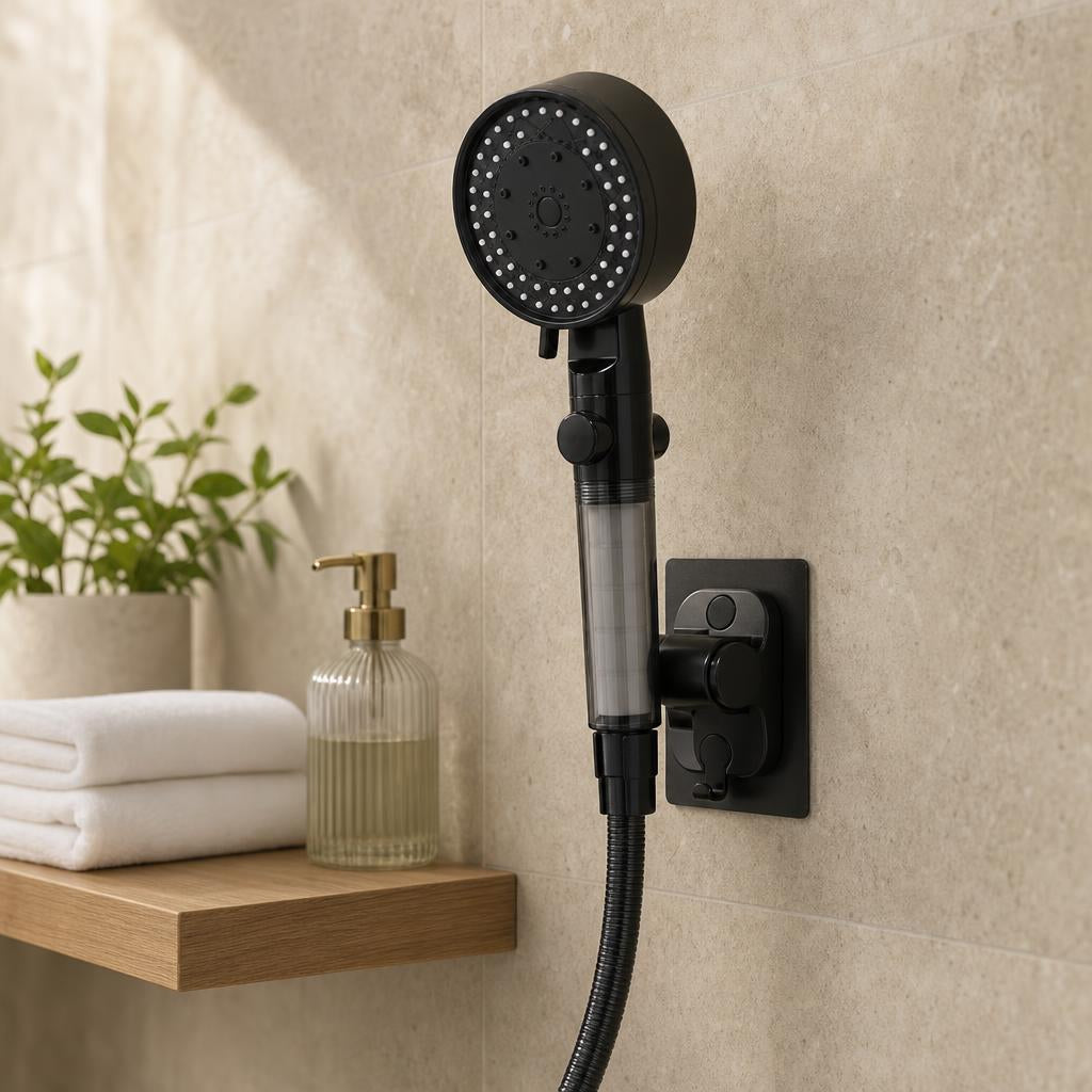 Regadera con soporte de pared en un baño elegante