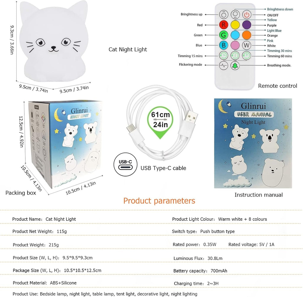 GlowTab™ Cat | Multi-Color Aesthetic Bedside Lamp