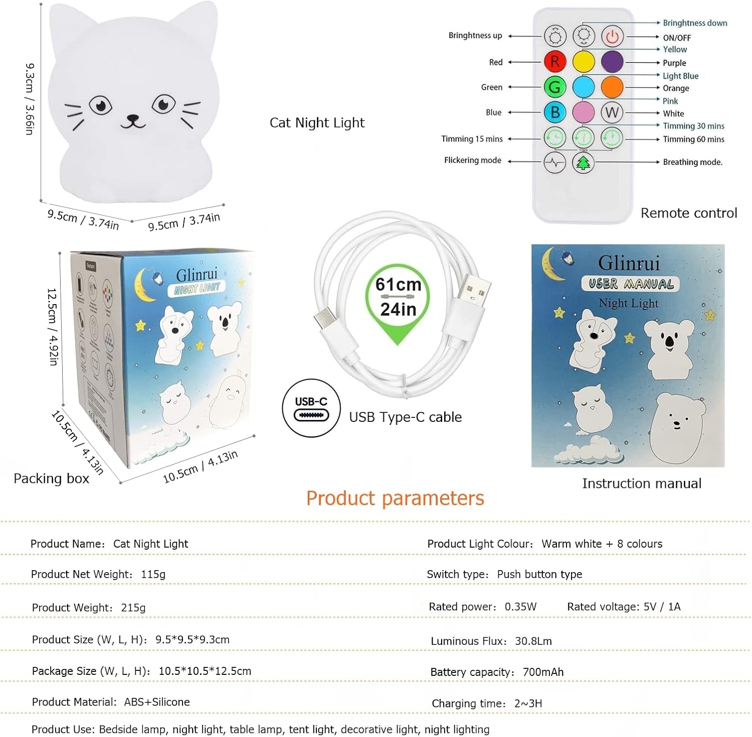 GlowTab™ Cat | Multi-Color Aesthetic Bedside Lamp