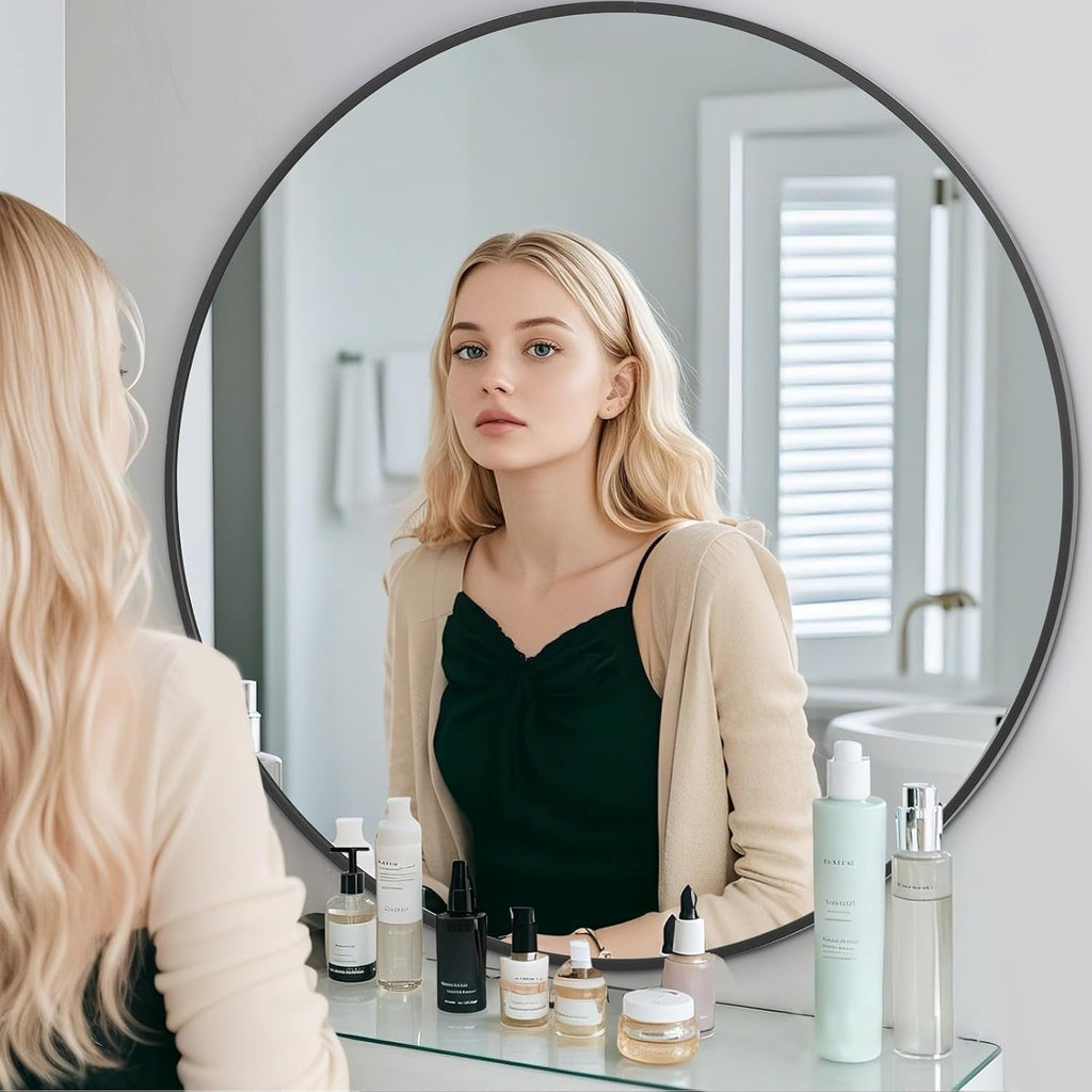 ✨ 30" Modern Round Wall Mirror – Elegant Black Metal Frame for Any Room