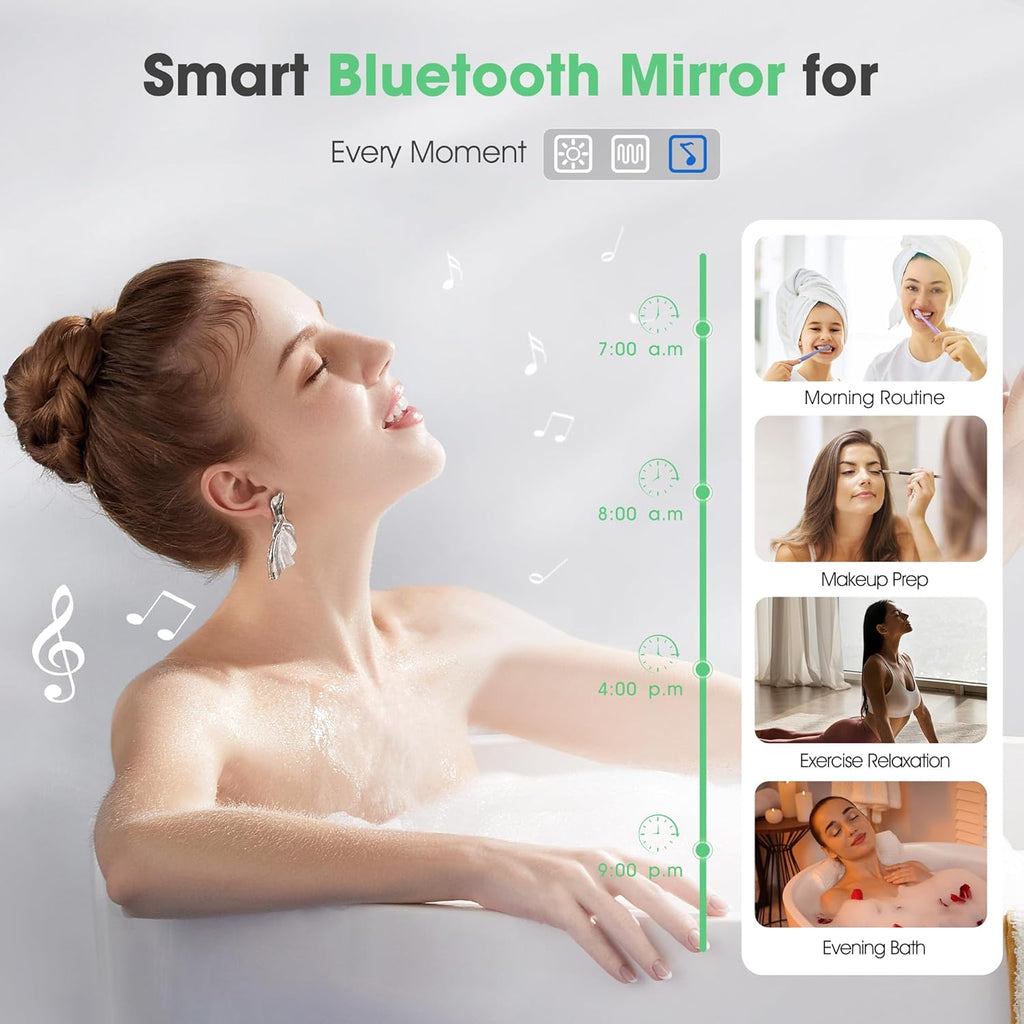 ✨ Luxury Smart LED Bathroom Mirror – Bluetooth Speaker, Anti-Fog & Adjustable Lighting