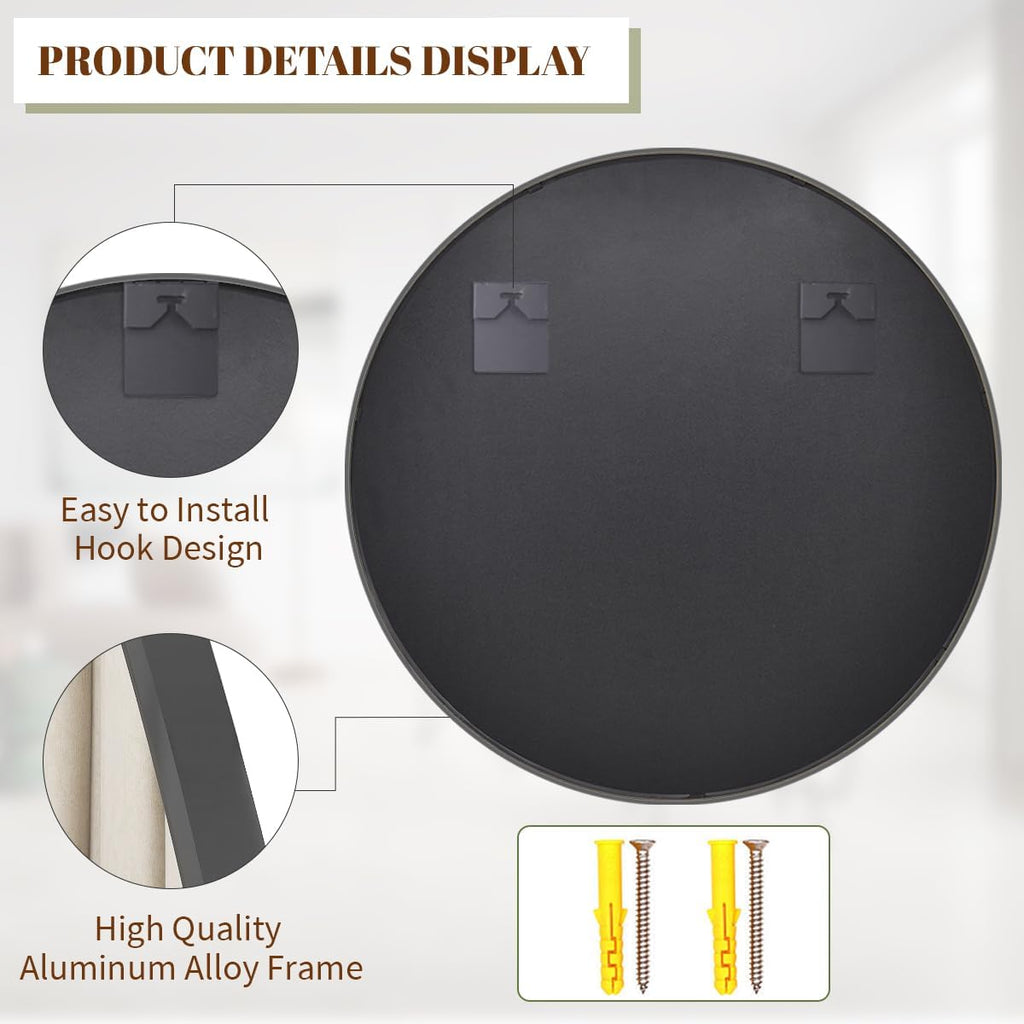 ✨ 30" Modern Round Wall Mirror – Elegant Black Metal Frame for Any Room